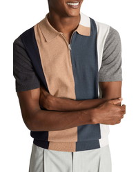 Reiss Strokes Colorblock Wool Cotton Polo Shirt