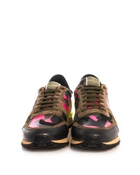 Valentino Camo Print Suede And Leather Trainers