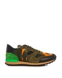 Valentino Camo Print Suede And Leather Trainers