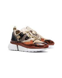 Chloé Multicoloured Sonnie Snake Print Canvas And Suede Leather Sneakers