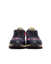 Valentino Navy And Pink Garavani Camo Rockrunner Sneakers