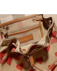 Burberry Heart Print Canvas Check Backpack With Leather Trim