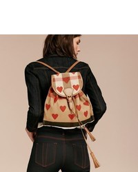 Burberry Heart Print Canvas Check Backpack With Leather Trim
