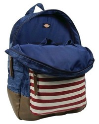 Dickies Printed Hudson Canvas Backpack Handbag With Front Zip Pocket And Faux Leather Bottom And Trims Blue