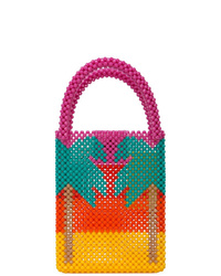 Multi colored Print Beaded Tote Bag