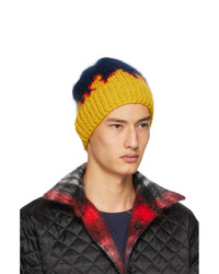 Bless Navy And Yellow Hand Knit Flame Tongue Beanie