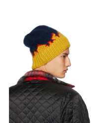 Bless Navy And Yellow Hand Knit Flame Tongue Beanie