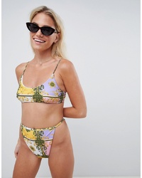 ASOS DESIGN Strappy Back Crop Bikini Top In Pastel Baroque Print