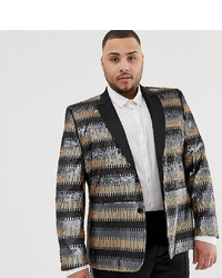 ASOS Edition Plus Skinny Suit Jacket In Grey And Gold Sequins