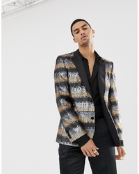ASOS Edition Skinny Suit Jacket In Grey And Gold Sequins