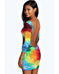 Boohoo Sunny Multi Coloured Slinky Bodycon Dress