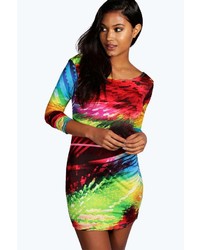 Boohoo Sunny Multi Coloured Slinky Bodycon Dress