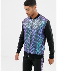 ASOS DESIGN Co Ord Poly Tricot Bomber Jacket With Snake Front