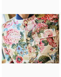 Choies Floral Print Bomber Jacket In Beige