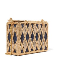 Magnetic Midnight Rombos Woven Palm Leaf And Gold Plated Shoulder Bag