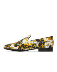 Versace White And Gold Barocco Loafers