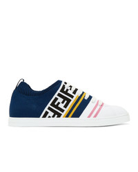 Fendi White And Blue Knit Forever Sneakers