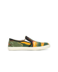 Multi colored Print Canvas Slip-on Sneakers