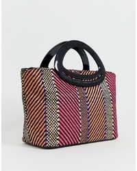 New Look Stripe Resin Handle Tote Bag In Pink Pattern