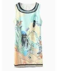 Choies Blue Abstract Pattern Print Bodycon Dress