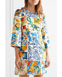 Dolce & Gabbana Printed Cotton And Brocade Mini Dress