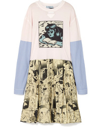 Prada Printed Cotton Jersey And Silk Mini Dress