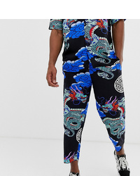 Reclaimed Vintage Inspired Dragon Print Relaxed Cropped Trousers