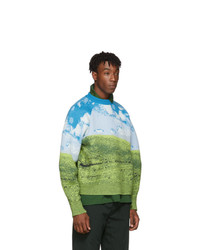 Sunnei Blue And Green Felted Woven Oversized Sweater