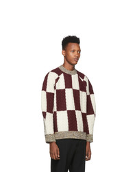 Sunnei Burgundy And Off White Wool Oversize Sweater