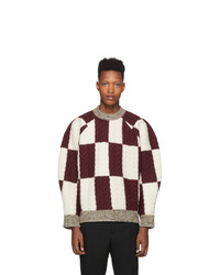 Sunnei Burgundy And Off White Wool Oversize Sweater