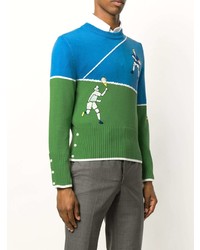 Thom Browne Classic Crewneck Pullover With Tennis Player Embroidery In Cotton Crepe