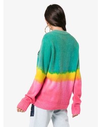 The Elder Statesman Dyed Ombre Leaf Intarsia Cashmere Sweater
