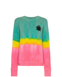 The Elder Statesman Dyed Ombre Leaf Intarsia Cashmere Sweater