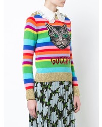 Gucci Embroidered Stripe Knit Sweater