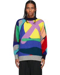 Sacai Multicolor Kaws Edition Intarsia Colorblocked Sweater