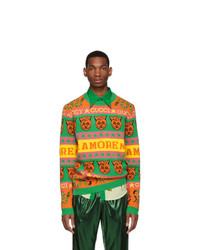 Gucci Orange And Green Wool Jacquard Symbols Sweater