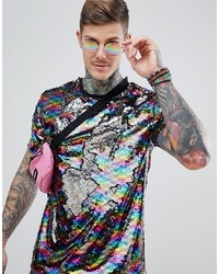 ASOS DESIGN Festival Relaxed T Shirt With All Over Reversible Sequins