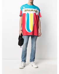 Balmain Logo Print Colour Block T Shirt