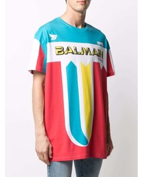 Balmain Logo Print Colour Block T Shirt