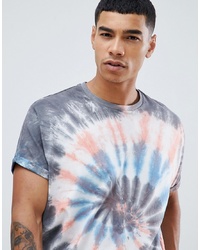 ASOS DESIGN Oversized Longline T Shirt With Roll Sleeve In Spiral