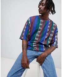 ASOS DESIGN Oversized Stripe Check T Shirt With Half Sleeve