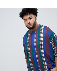 ASOS DESIGN Plus Oversized Stripe Check T Shirt With Half Sleeve
