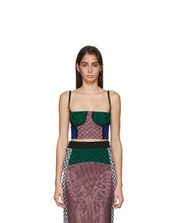 Paolina Russo Pink And Green Illusion Knit Cropped Bustier Tank Top