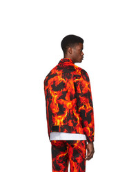 MSGM Black And Red Denim Flame Print Jacket