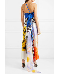 Dries Van Noten One Shoulder Printed Silk Gown