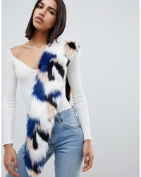 PrettyLittleThing Faux Fur Scarf In Patch Print