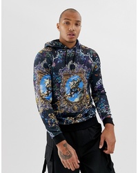 ASOS DESIGN Hoodie In Velour With Baroque Print