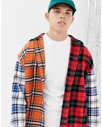 Collusion Oversized Mixed Check Shirt With Hood