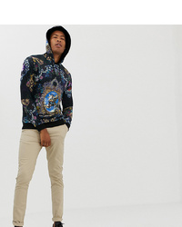 ASOS DESIGN Tall Hoodie In Velour With Baroque Print