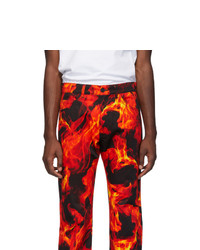 MSGM Black And Red Flame Print Jeans